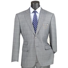 VINCI Men's Gray Glen Plaid 2-Button Modern Fit Business Suit - NEW