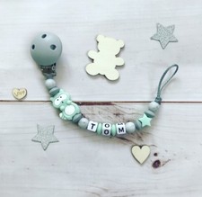 Pacifier Chain Bow Nuckelkette Bei kette with Name Mint Grey Silicone