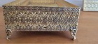 Vtg Footed Tissue Box Holder Ornate Gold Filigree Floral Decor Boudoir Glam  — photo 7