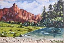 Mountain Original Acrylic Painting Landscape Art Hardboard Hand Painted 12x8 in