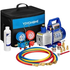 3.5 CFM 1/4 HP Air Vacuum Pump HVAC Manifold Gauge Set AC A/C Refrigeration Kit