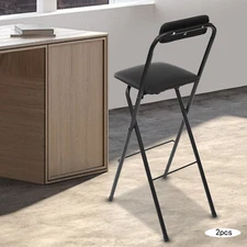 2PCS 75cm Black Tall Folding Chair Portable Folding Stool Foldable Bar Chair