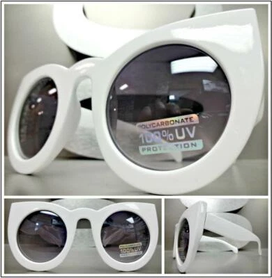 Très Grand Vintage Rétro Chat Eye Style Soleil Lunettes Large Funky Blanc Cadre - Photo 1/4
