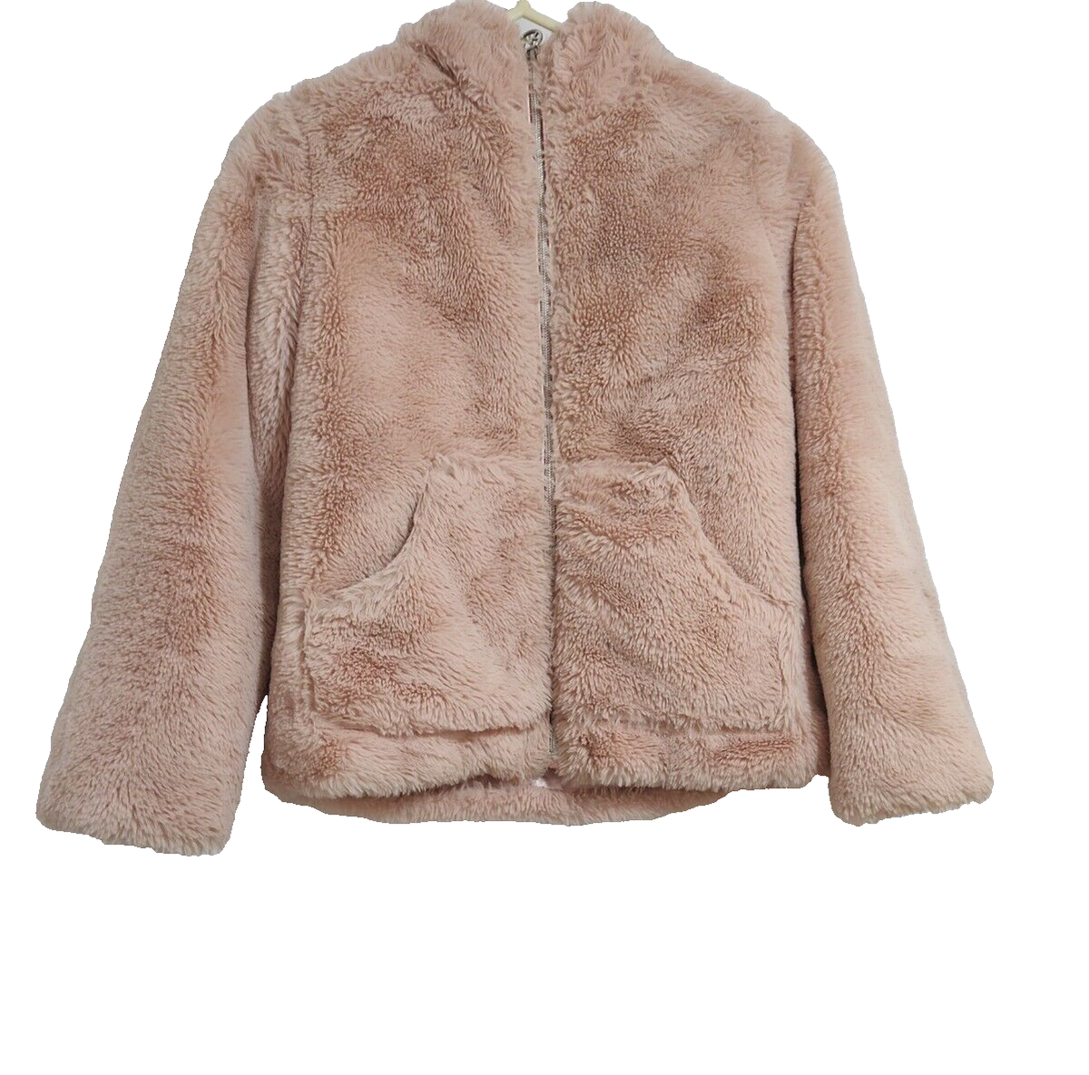 Michael Kors girl's coat dusky pink teddy bear fur aged 7/8 with