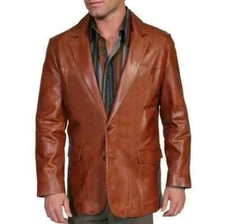 Men's Real Leather Blazer Genuine NEW Soft Lambskin TWO BUTTON Sport Coat Jacket