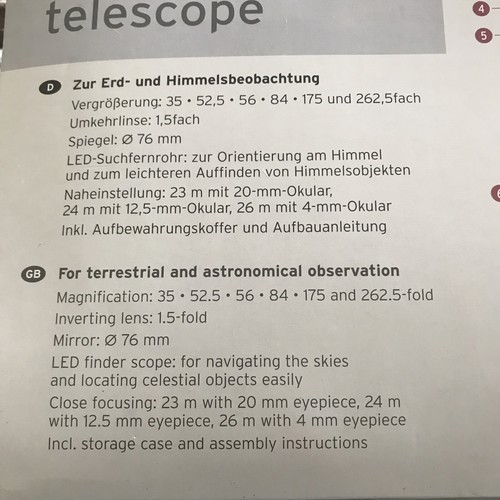 Reflektor Spiegel Teleskop TCM OVP Neu 260 Fach Vergrösserung Stern Fernrohr - Bild 8 von 10