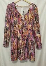 B Darlin Fit N Flare Dress Juniors 7/8 Pink Striped Long Sleeve Drawstring Zip