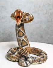 Realistic Ferocious Attacking Diamondback Rattlesnake With Fangs Bared Figurine