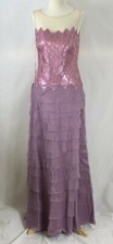 TADASHI SHOJI Sequined Jewel Illusion Neckline Layered Lavender Gown Size 12 NWT