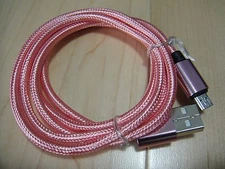 Micro USB Charger Sync Data Braided 3 Ft. Cable - Pink