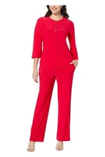 Antthony Women's 2-piece Button Henley Top & Pull-On Pant Set True Red