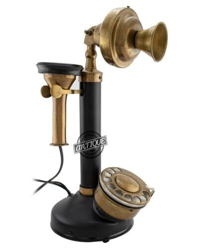 Wired Landline Rotary Dial Home Décor Antique Candlestick Phone Brass Telephone - Picture 1 of 6