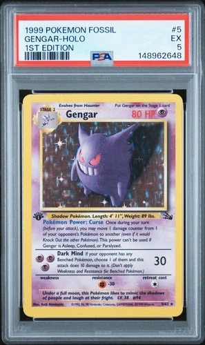 1999 Pokemon Fossil Gengar #5/62 1st Edition Holo