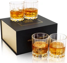 KANARS Crystal Whiskey Glasses, Set of 4 Premium Rocks Glasses in Elegant Gift B