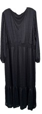 Nine West Plus V Neck Black Dress W/Silver Metallic Pin Stripes Sz 2XL