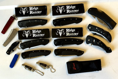 Lot of 9 Ridge Runner Folding Pocket Knives plus 7 others without brand