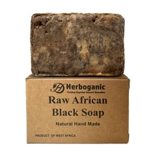 HERBOGANIC Raw African Black Soap Bar - 6 oz - 100% Pure and Organic | Natural B