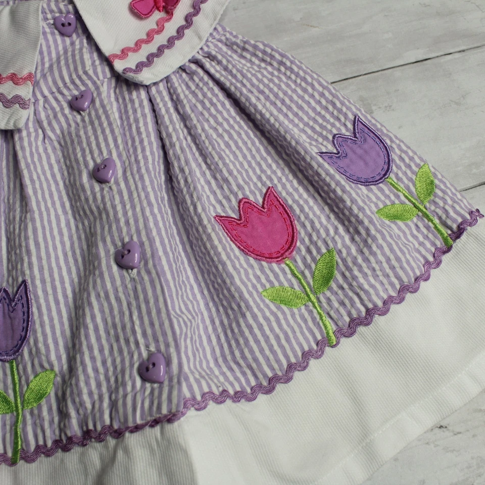 Vintage Cradle Togs Gingham Dress Baby Girl's Size 12 Months Seersucker Ric Rack - Image 3 of 4