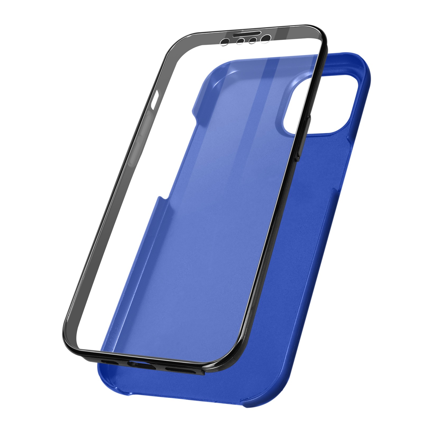 Coque iPhone 13 Pro 360 intégrale silicone flexible et arrière rigide bleu