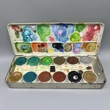 Vintage Marabu 7575EU/26TT Watercolor Paints Opaque Colors In Tin W. Germany