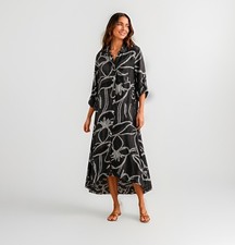 Meo Meli Linen Floral Midi Maxi Shirt Dress Womens M L Coastal Button Front