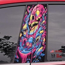 2 PCS Creative Skull Graphics B Pillar Sticker Decal HD Colorful Skull a