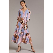 Anthropologie Hutch Bloom Wrap Midi Dress Open Lace Back Long Sleeve Size Small