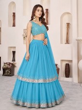 Sky Blue Gorgette With Sequined Work Lehenga Choli