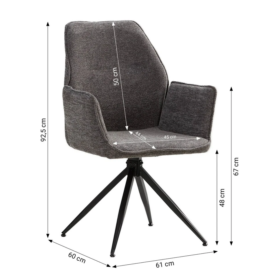 Chaise Salle à Manger Bureau Bistrot 2 Fauteuils Pivotant Tissu Gris Homestyle4u - Photo 3/4