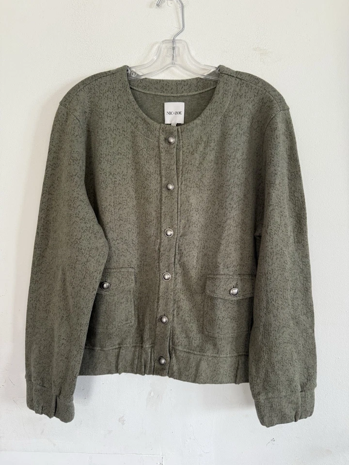 Nic + Zoe Womens Thick Cotton Utility Olive Green Cardigan Sweater, Size XL - Image 3 of 4