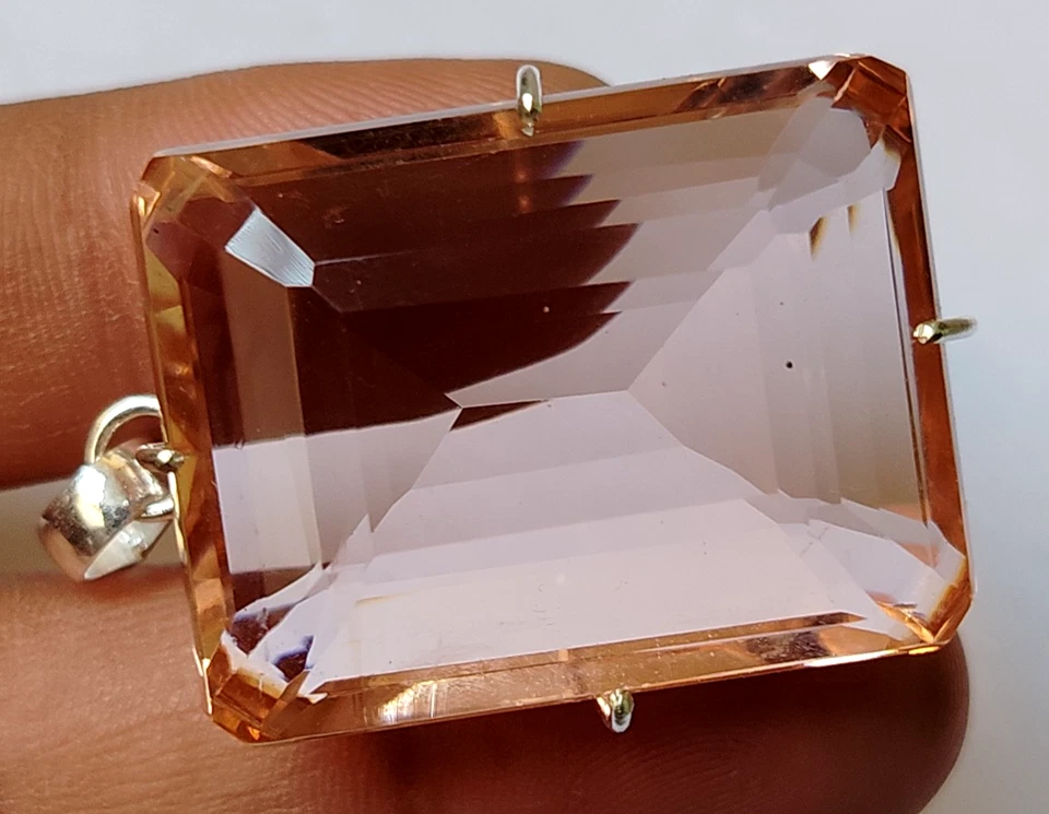 96.30 Ct. Large Peach Topaz Emerald Cut 925 Sterling Silver Pendant Gift 4 Women - Image 2 of 4