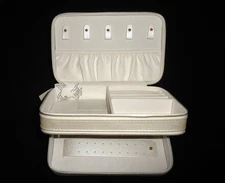 Compact Double Layer Jewelry Storage Organizer Box Portable Beige Travel Case