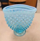 Vintage Small Fenton Hobnail Fan Footed Mini Vase Blue Opalescent Glass