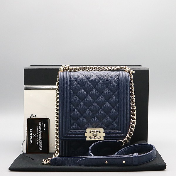 Chanel Navy Caviar Gold Boy Flap Crossbody Bag AS0130