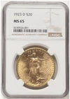 1923-D $20 Saint Gaudens Gold Double Eagle NGC MS65 Denver PRE33 Coin