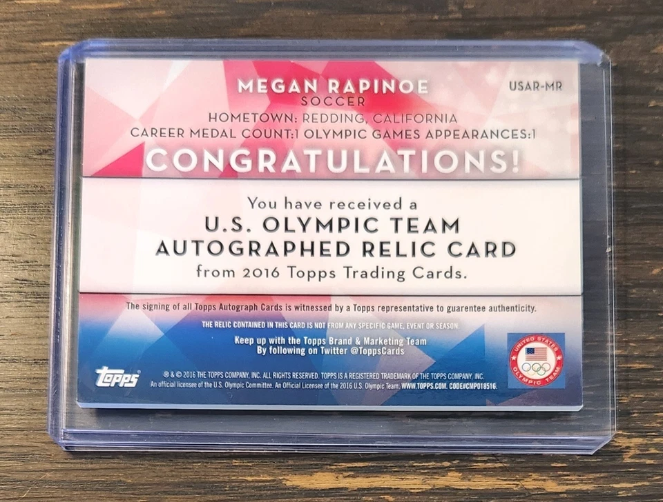 2016 Topps US Olympic Paralympic Megan Rapinoe Bronze Jersey Auto #/25 USWNT - Image 2 of 2