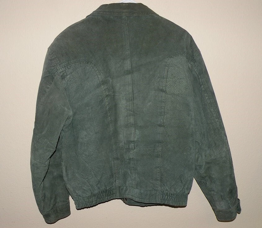 VTG Gitano Men’s Large Bomber Style Insulated Leather Jacket Green Zip Front  - Image 4 of 4