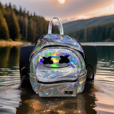 Mad engine oil slick mini backpack Marshin Silver Holographic Shiny Rainbow