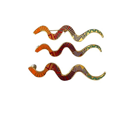 Vintage Laurel Burch Snake Pin Brooch Earrings Cloisonne Rainbow Multicolor Gold - Picture 10 of 10