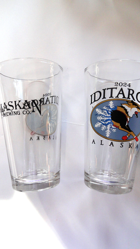 2 Iditarod 2024 Beer Glasses Alaska Brewing Co. New Breweriana Drinkware - Picture 3 of 7