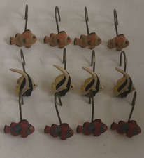 Set Of 12 Tropical Ocean Fish Shower Curtain Hooks Colorful Nautical