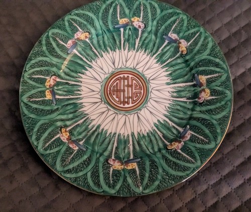 Vintage Chinese Hong Kong Cabbage Bok Choy Butterfly Plates 10.5" Set Of 2 - Afbeelding 13 van 17