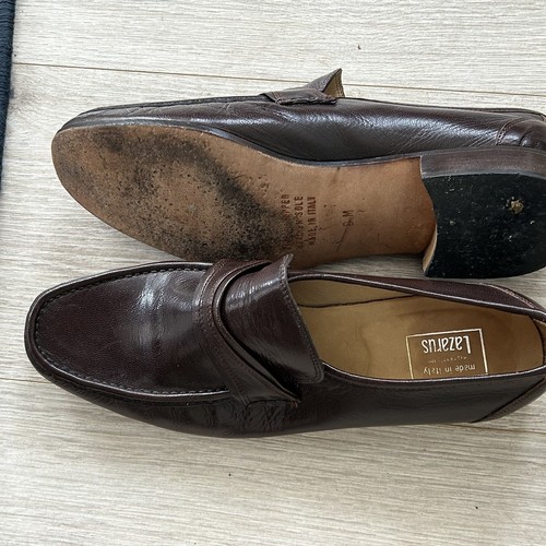 Mocassini Uomo Lazzaro Made in Italy Taglia 9 Suola Pelle Marrone Scuro Preppy Carriera - Foto 4 di 5