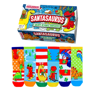 UNITED ODDSOCKS UNITED ODSOCKS SANTASAURUS 6 WEIHNACHTEN DINOSAURIER SOCKEN JUNGEN MÄDCHEN GRÖßE UK 9 – 12