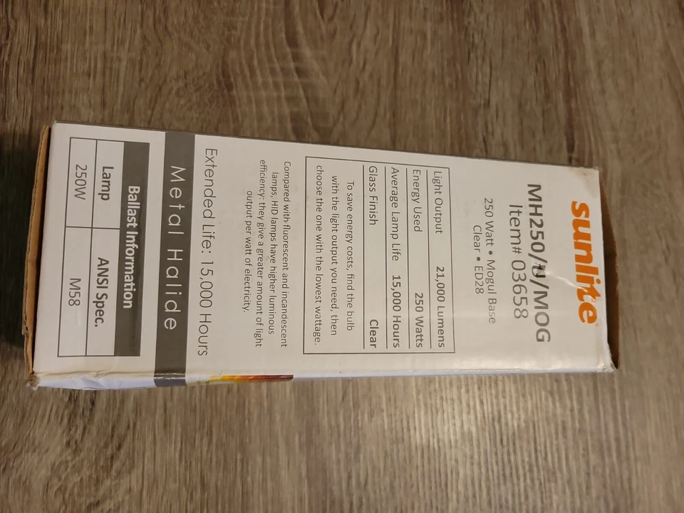 SUNLITE 250w MH250/U, ED28 Mogul base clear, Metal halide bulb - Image 4 of 4