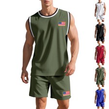 Mens Tracksuit 2-Piece Set Short Sleeve T Shirt Shorts Sweatsuit Outfit Set