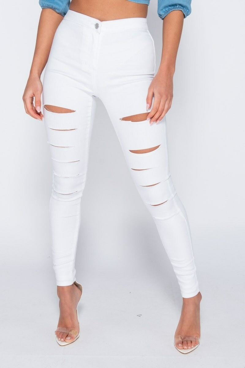 Women's High Waist Ripped Denim Jeans Pants Stretchy Skinny