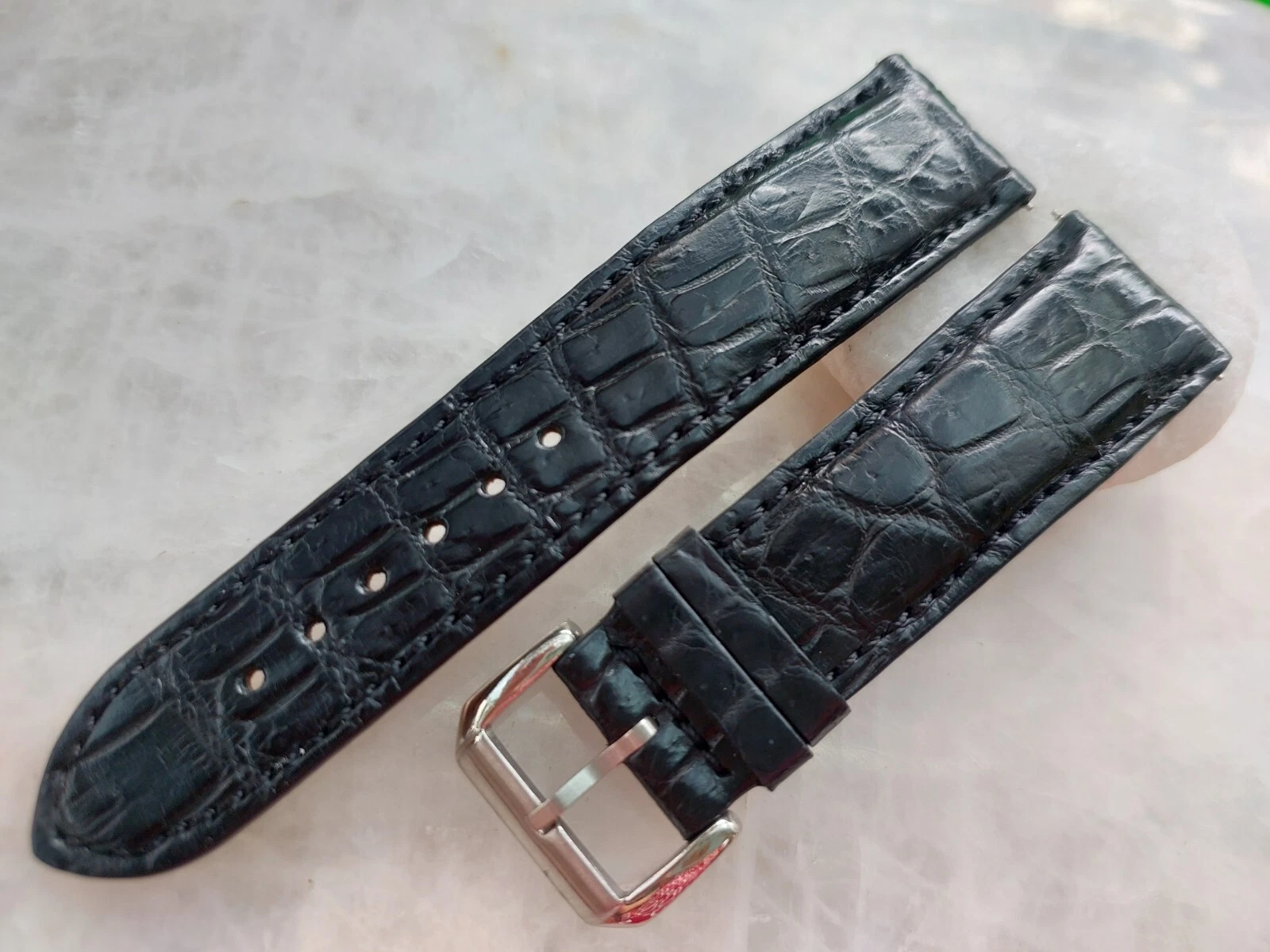 22mm/20mm Black Alligator Crocodile Print Leather Watch Strap Band