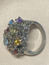 925 Sterling Silver Gemstones Ring Garnet,Blue Topaz,Amethyst, Citrine, Peridot