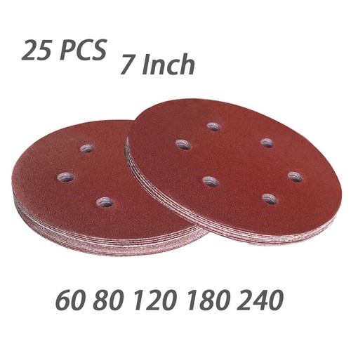 7 Inch 6 Hole Hook and Loop Sandpaper Sanding Discs 60-240 Grit Pack of ...